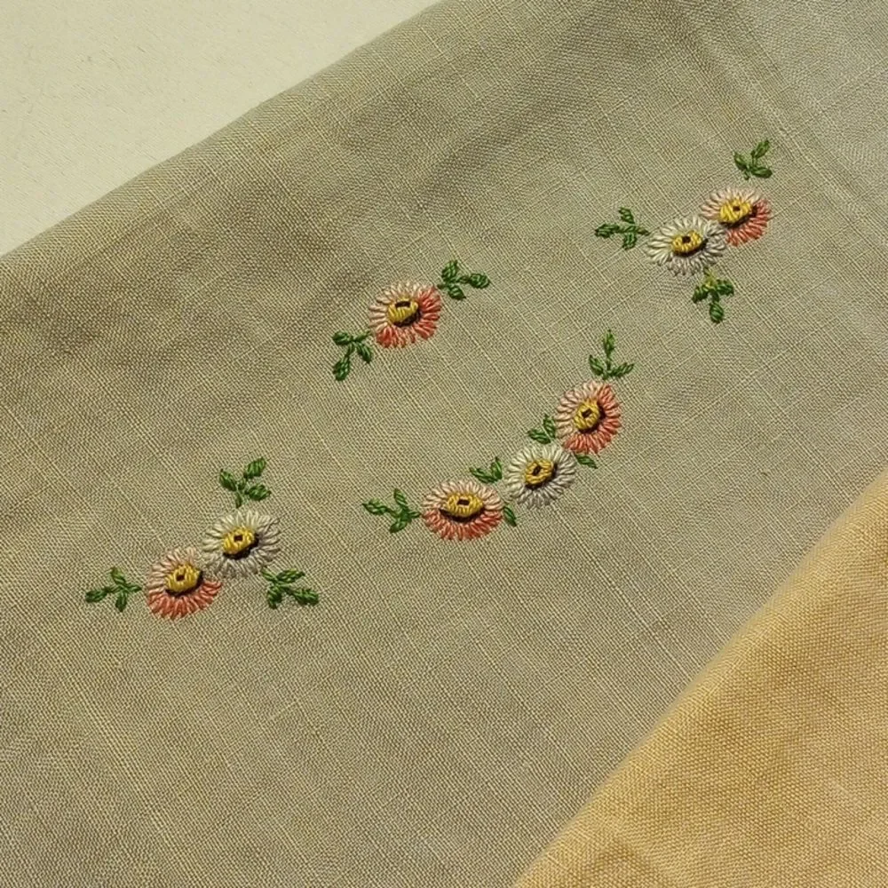 Set of Three Vintage Hand Embroidered Cloth Place Mats